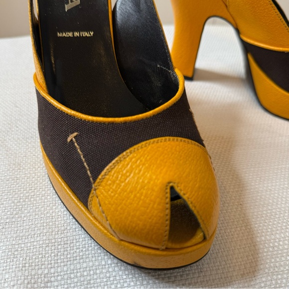 PRADA Brown & Mustard Yellow Leather Textile Heels 8.5 - Picture 8 of 16